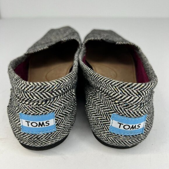 Toms Womens Tweed Metallic Black Herringbone Round Toe Slip On Size 9W Loafers - Picture 5 of 9
